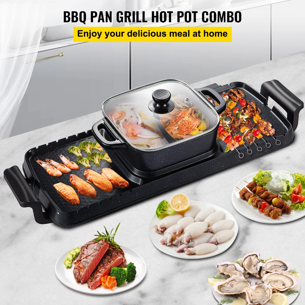 Title 2, BENTISM 2 in 1 Electric BBQ Pan Grill Hot Pot P...