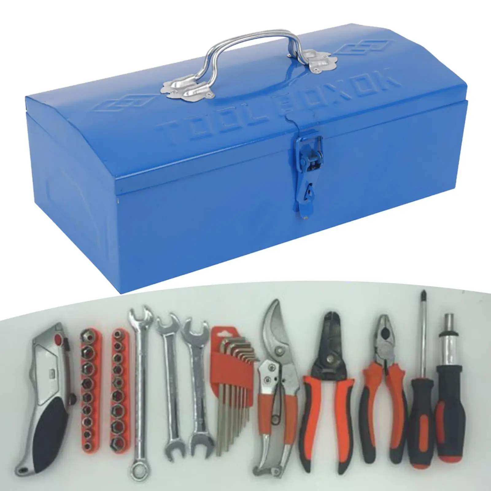 Repair Tool Storage Box Heavy Duty Latch Closure with Folding Handle Multipurpose Large Capacity Metal Tool Box for Garage Home