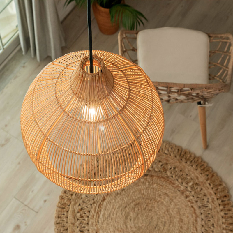 Chinese Style Birdcage Rattan Pendant Lamp HandWoven Suspension Idoor Lighting Homes Decor for Living Dining Room Restaurant Bar