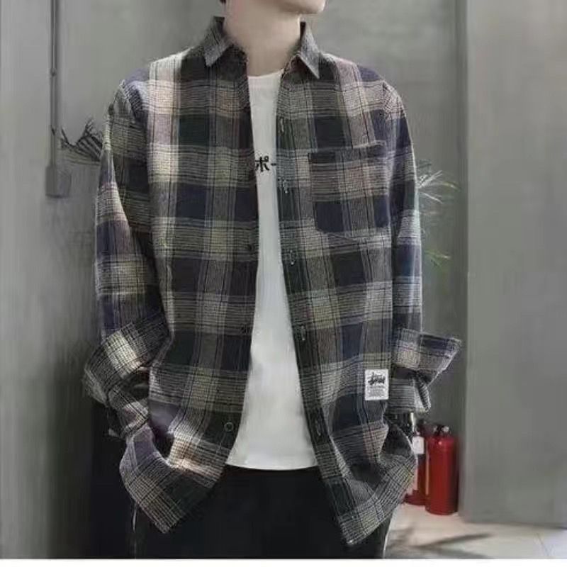 Long Sleeve Men's Shirt and Blouse Cargo Clothes with Pocket Plaid Male Top Luxury Button Aesthetic Sleeves Fashion 2024 Vintage