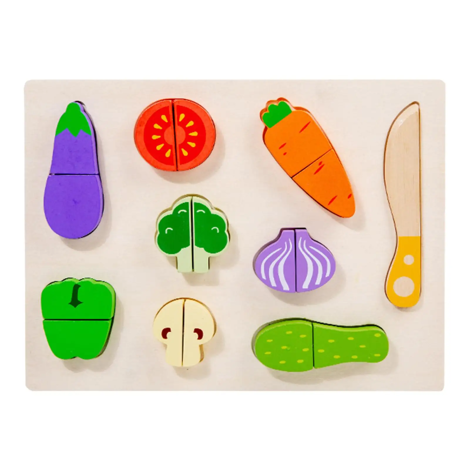 Cutting Vegetables Wooden Play Kitchen Toys Playset, Wood Puzzle Cutting Food Toy Vegetable Puzzle for Kids, Girls, Boys Gift