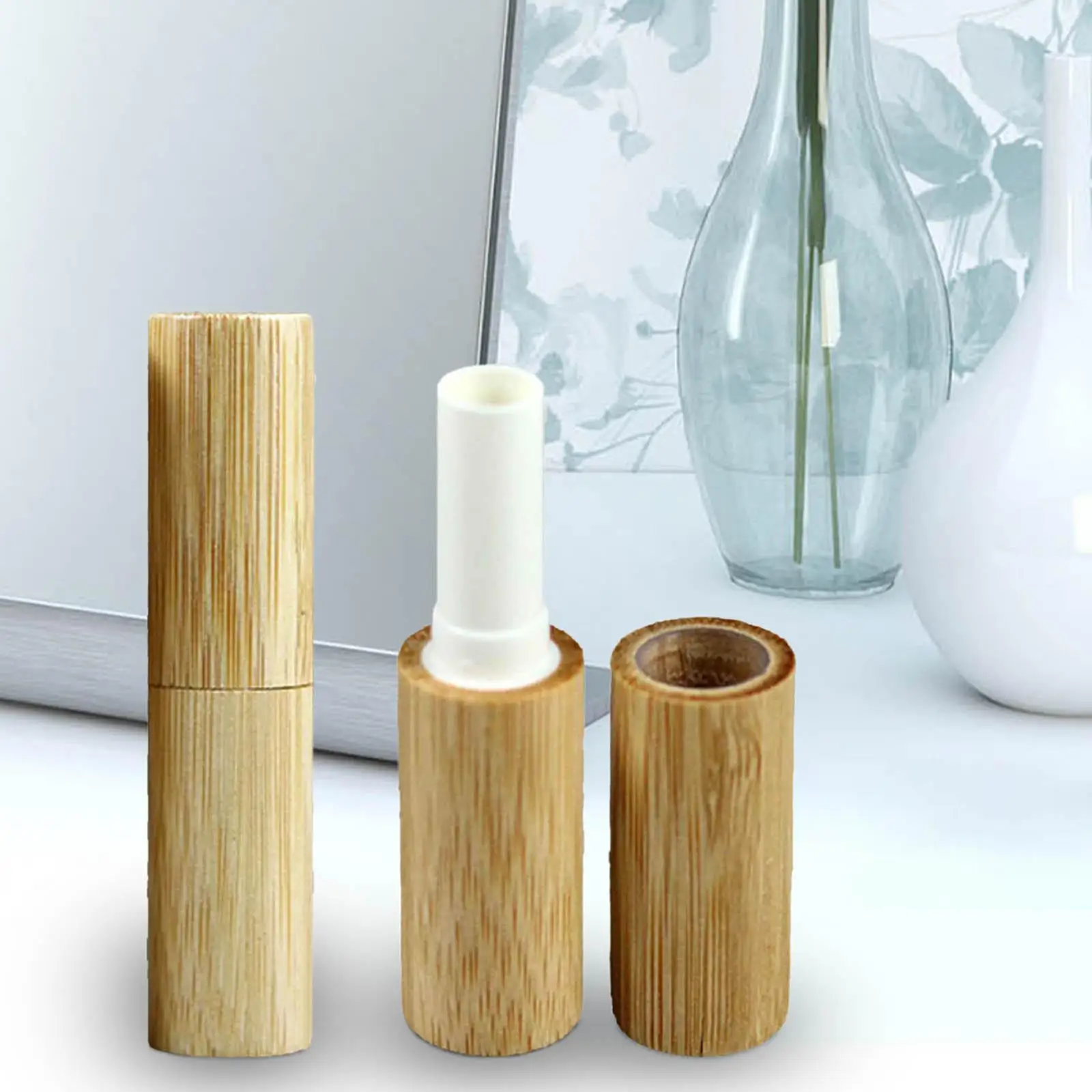 2x Lip Glosses Bottles Lip Balm Containers Bamboo Shell Empty DIY Sample Packaging Lip Oils Bottles for DIY Lipstick Women