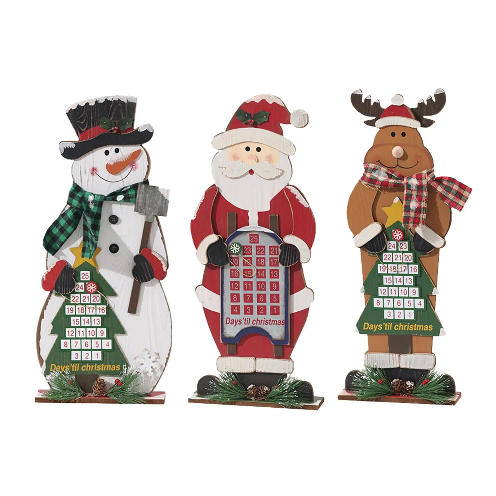 Christmas Wooden Advent Calendar Collectible Home Decor Reusable 25 Days Cute for Office Tabletop Indoor Fireplace Living Room