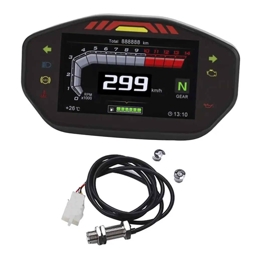 Gear Universal Motorcycle Speedometer Tachometer Digital Odometer Durable
