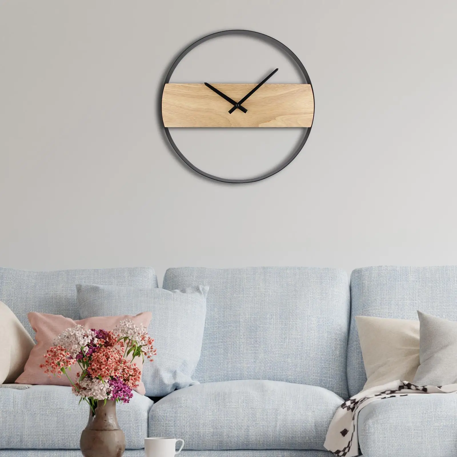 Japanese Style Wooden Wall Clock Non Ticking Hanging DIY Clocks Silent Round Large