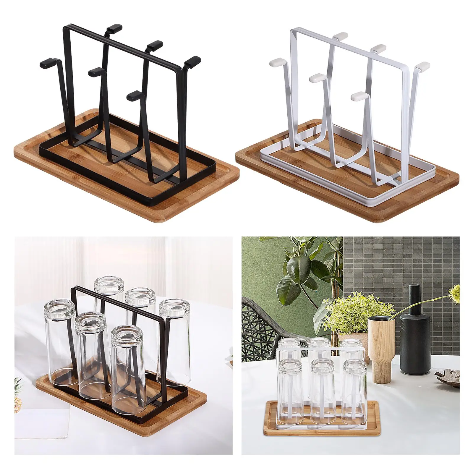 Coffee Mug Rack 6 Cup Holder Stylish Tea Cup Storage Shelf with Tray Cup Drying Rack for Kitchen Countertop Jars Mugs Home