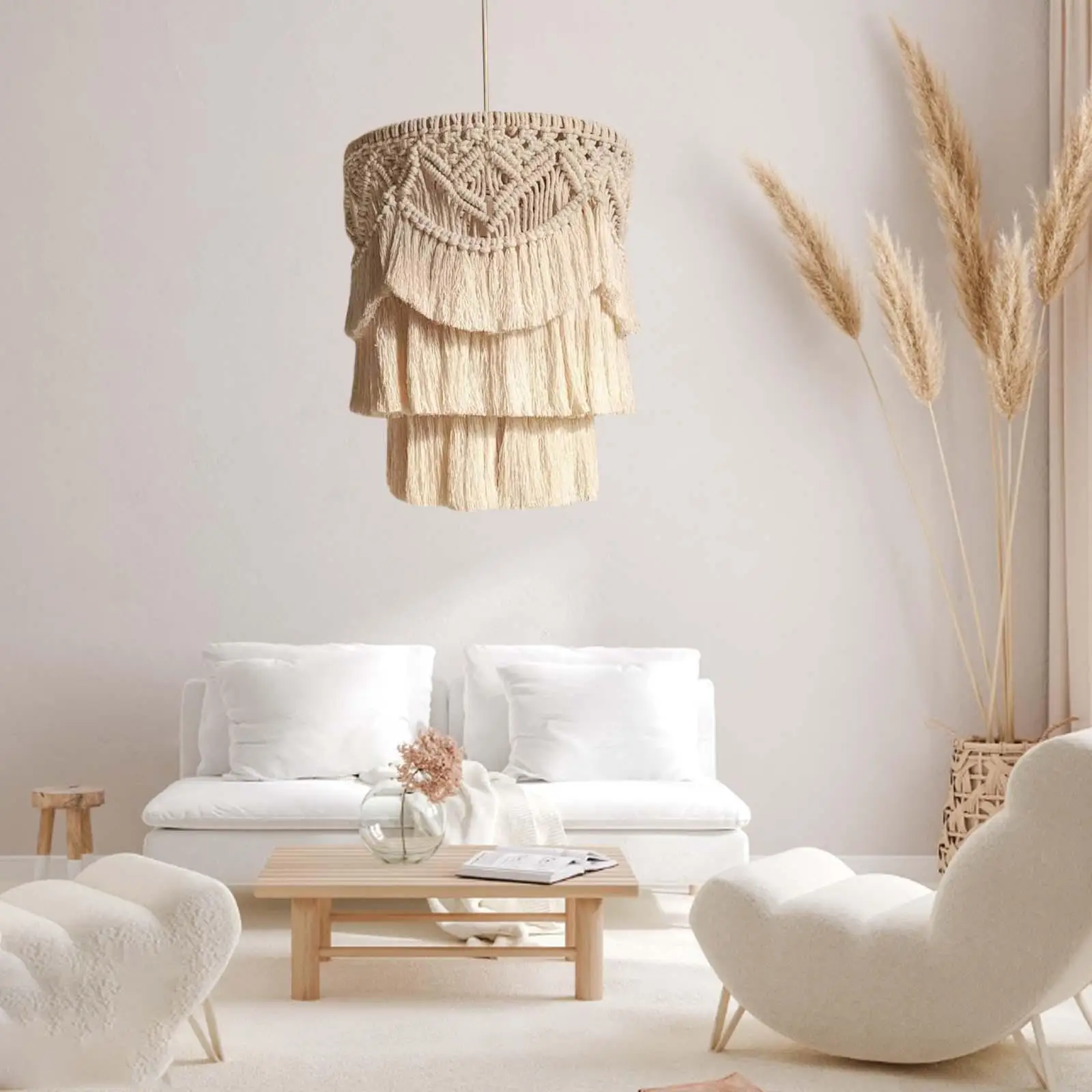 Macrame Lamp Shade Pendant Light Cover Handwoven Durable Lighting Fixture Chandelier Shade for Apartment Bedroom Nursery Room