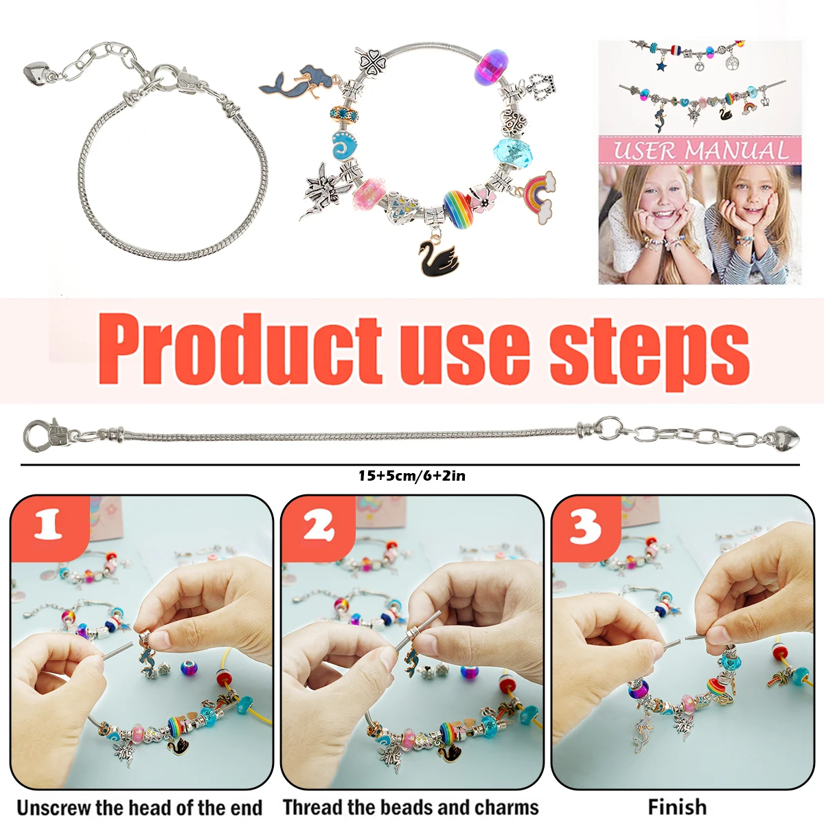 68Pcs Bead Bracelet Making Kit Cute Unicorn Charm Jewelry Durable Jewelry Making Supplies DIY Beads Chain Craft Jewelry Accessor