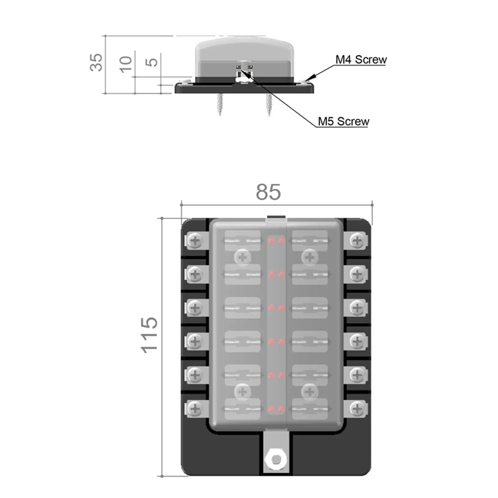 12 Way Blade Fuse Block with 12 Pcs Fuses Bolt Terminals with LED Indicator 12 Circuit Fuse Box Holder Fit for Truck Car Marine