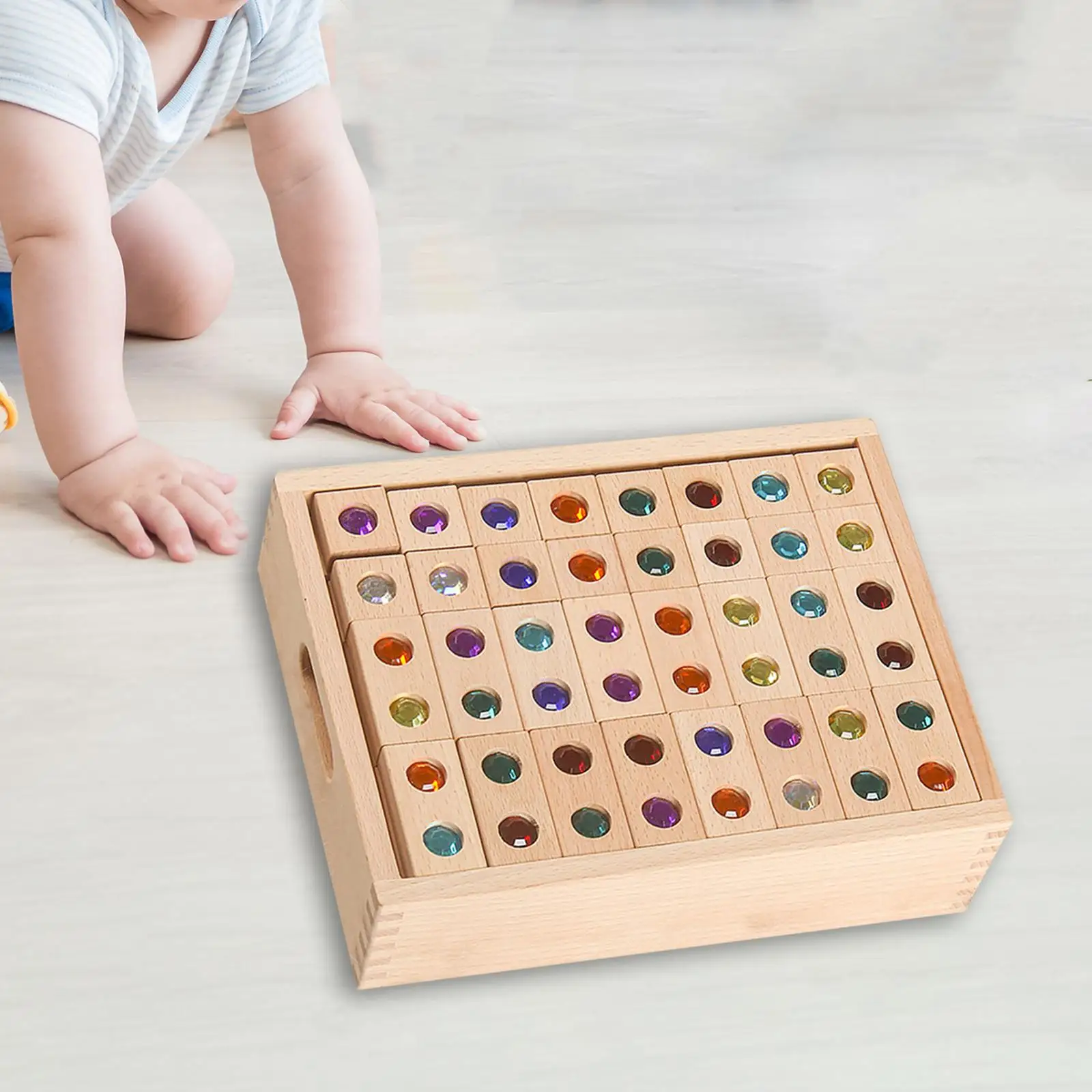 128x Wooden Stacking Blocks Teaching Aids Montessori Toys Acrylic Block Construction Toy for Preschool Toddlers Baby Children