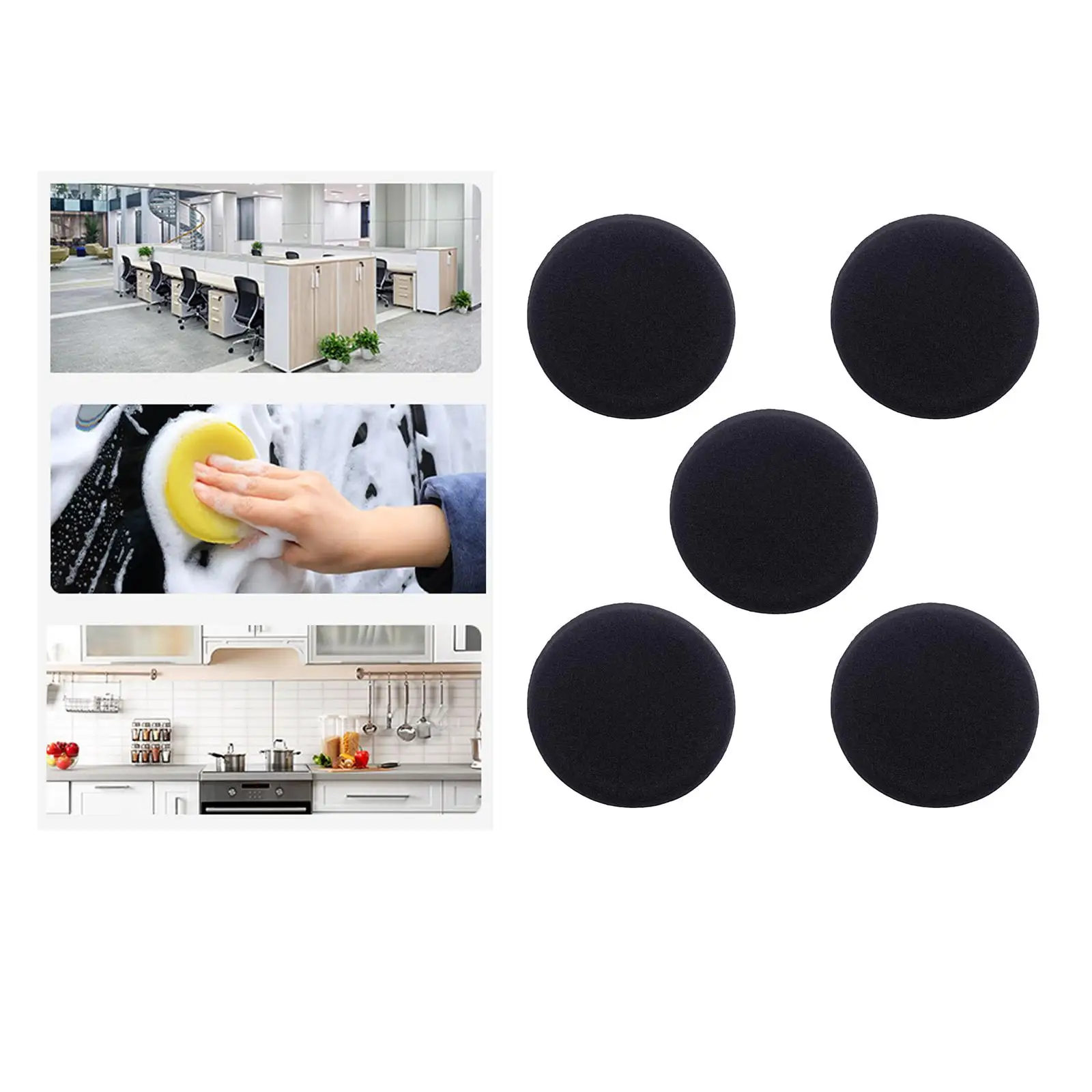 5Pcs Waxing Pads, Black Cleaning Tool, Round, for Vehicle, Soft Buffing Sponge