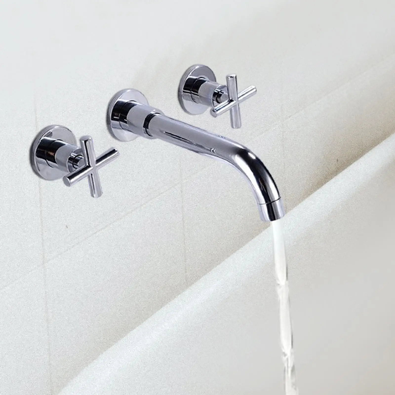 Wall Mounted Sink Tap Swivel Spout Double Cross Handles Kitchen Mixer Tap Bathroom Basin Sink Faucet for Laundry Kitchen Bathtub