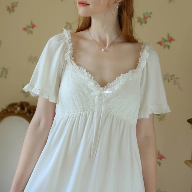 Summer Cotton Night Dress Women Short Sleeve Mini Nightgown