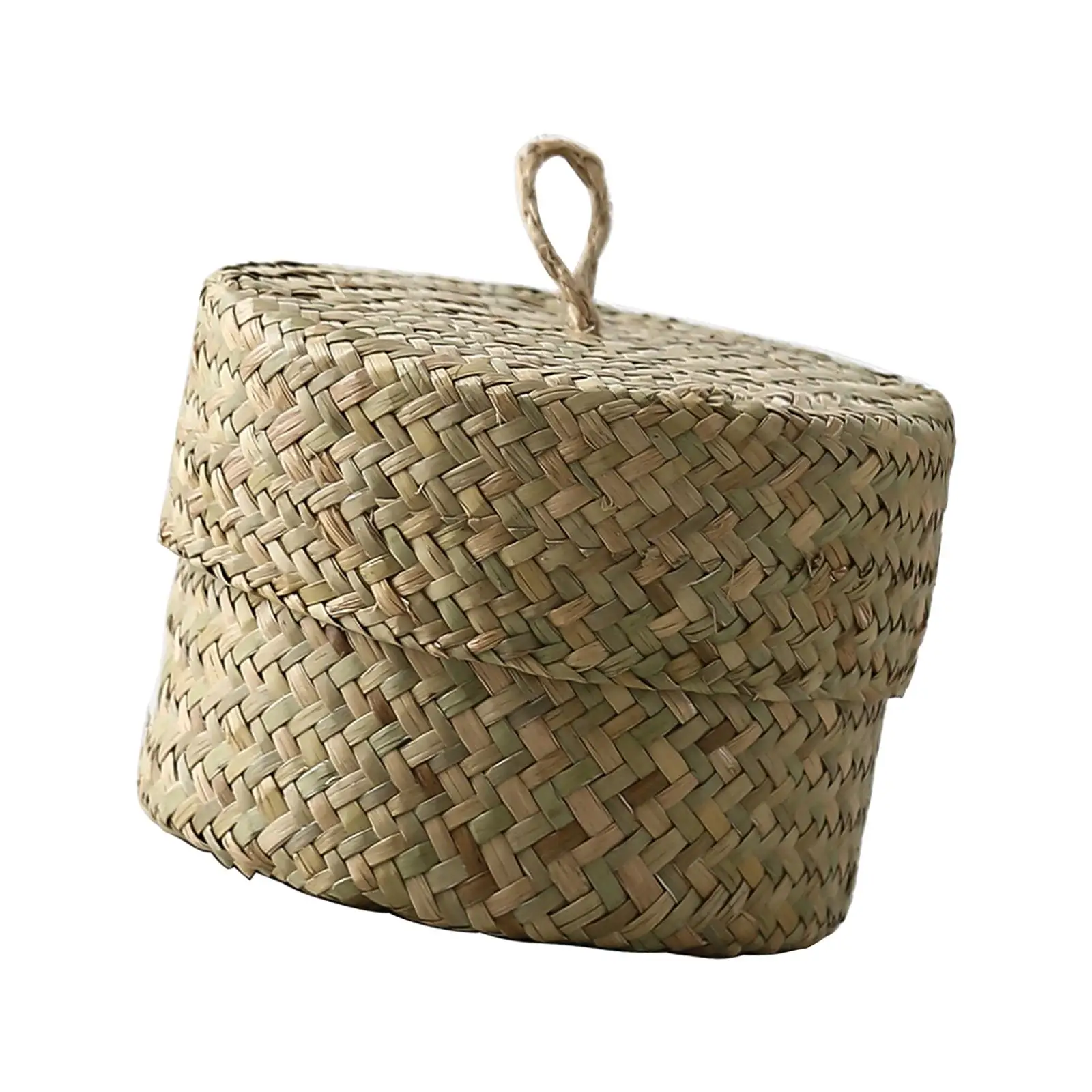 Candy Box with Lid Seagrass Organizer Household Handmade Finishing Box Container Handwoven Rattan Storage Basket for Living Room