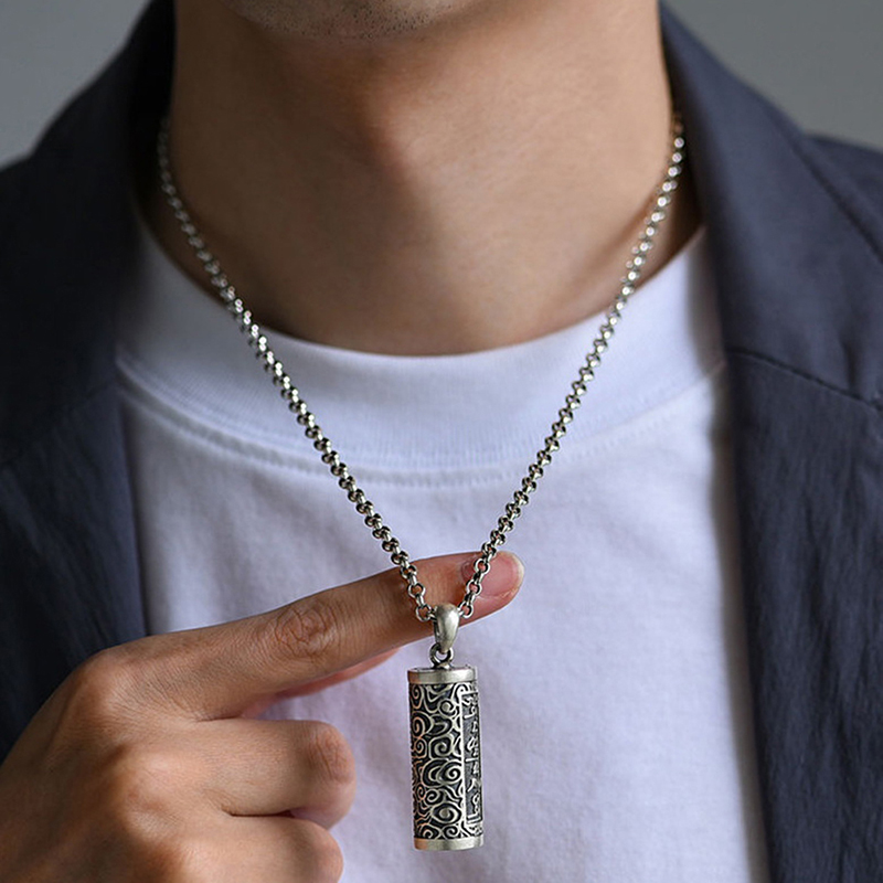 1 Stück 990 Pillen etui aus reinem Silber Pillen dose wasserdichte Zylinder anhänger Pillen dose mit Ketten halskette – Detail 1