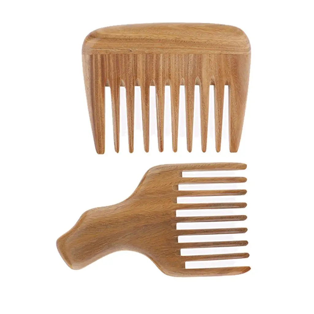 2PCS Natural Wooden Wide  Comb Detangler Anti Static Hairbrush Set Gift