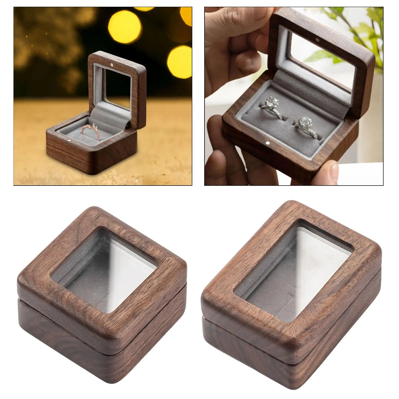 Wedding Ring Box Ring Holder Wooden Jewelry Ring Organizer Jewelry Box Ring Bearer Box for Wedding, Valentines Day Gift
