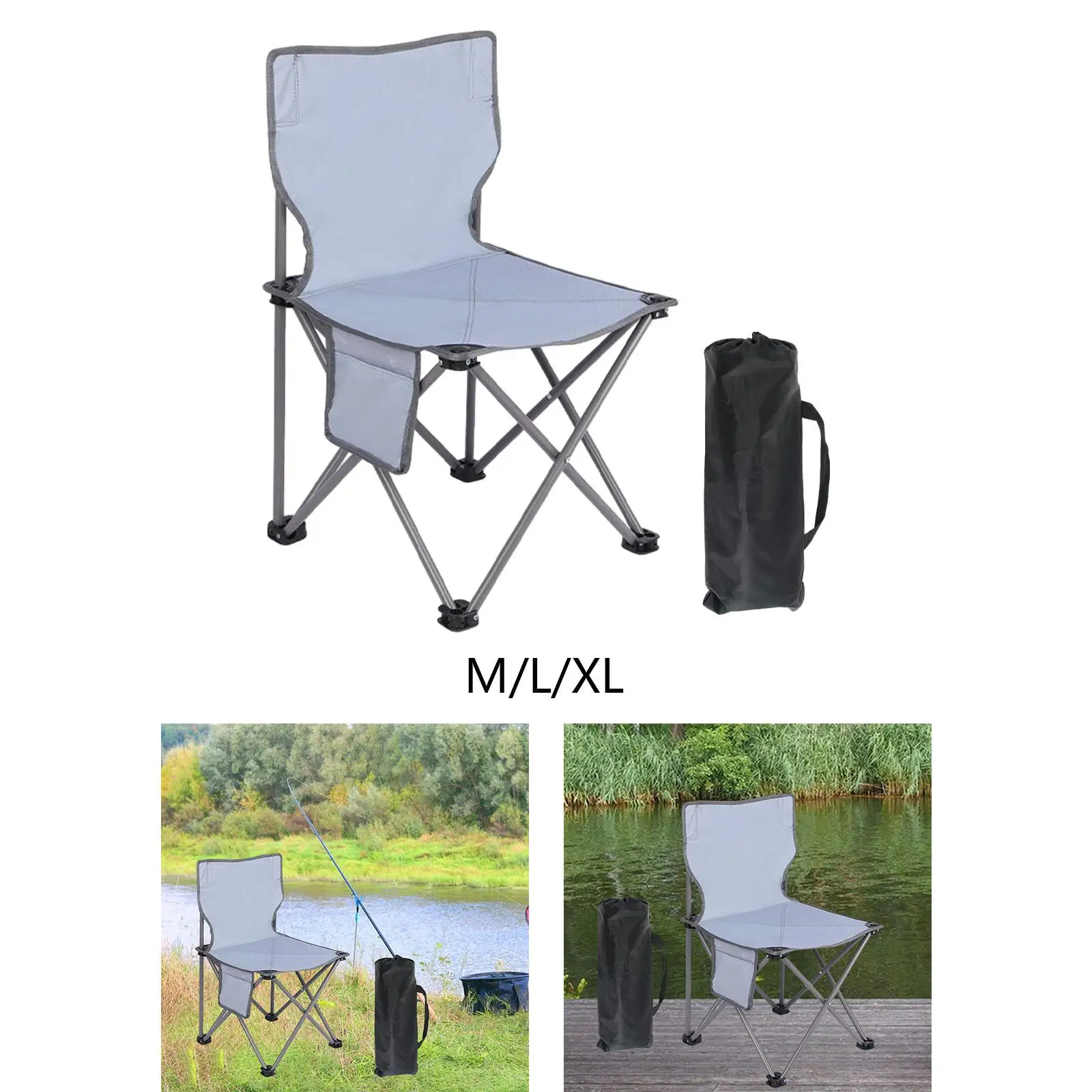 Portable Camping Chair Heavy Duty Oxford Fabric Nonslip with Storage Bag Fishing Chair for Park Picnic Garden Backpacking Beach