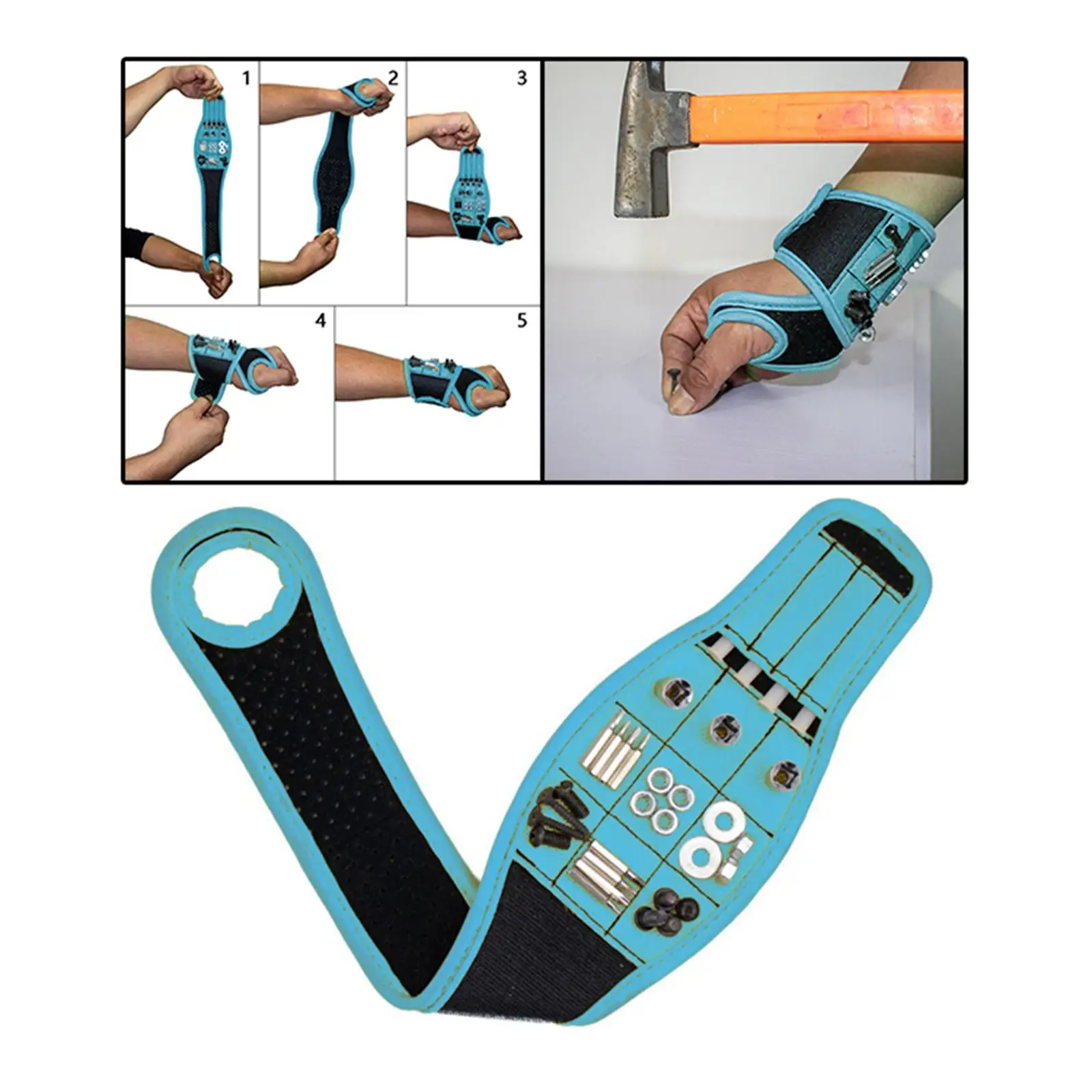 Magnetic Wristband, Holder Organiser with 9 Magnets Tool Bracelet for Holding Screws Bits Fasteners Handyman Dad
