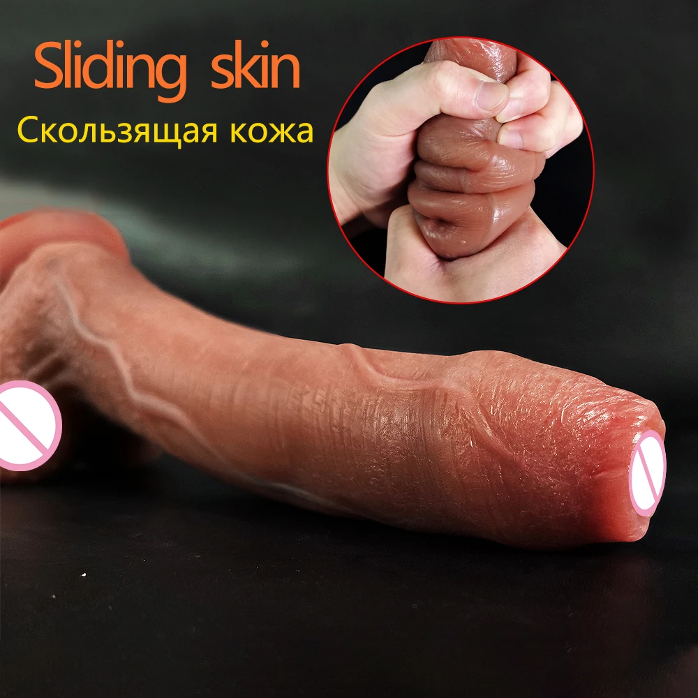 Black Realistic Dildo Silicone Dildo Sliding Testicles Foreskin Penis G Spot Stimulate Suction Cup Anal Dildo Sex Toys For Women