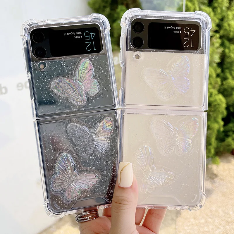 z flip3 cover For Sumsung ZFlip3 Case Clear Luxury Soft Four-corner Anti-fall Crystal Butterfly Cover For Samsung Galaxy Z Flip3 Z Flip 3 5G samsung galaxy z flip3 case