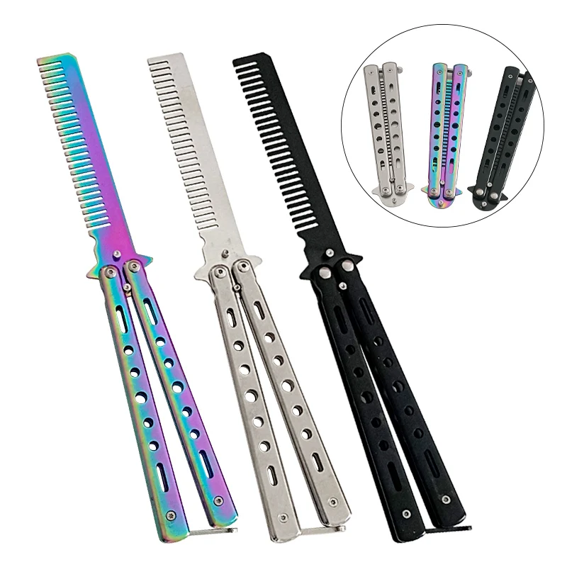 Best of Foldable Comb Stainless Steel Practice Training Butterfly Knife Comb Beard Moustache Brushe Salon Hairdressing Styling Tool Reviews & Tips