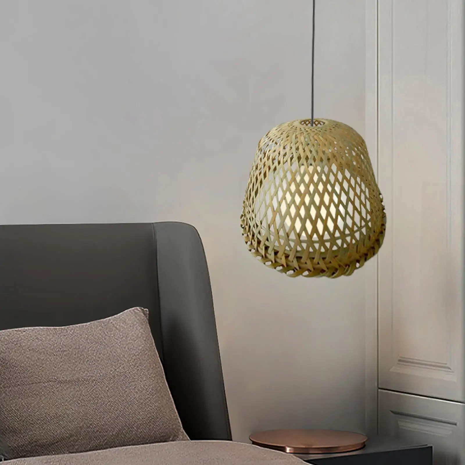Bamboo Lamp Shade Woven Ceiling Light Shade Hanging Pendant Light Cover Hollow Out Chandeliers Lampshade for Office Home Decor