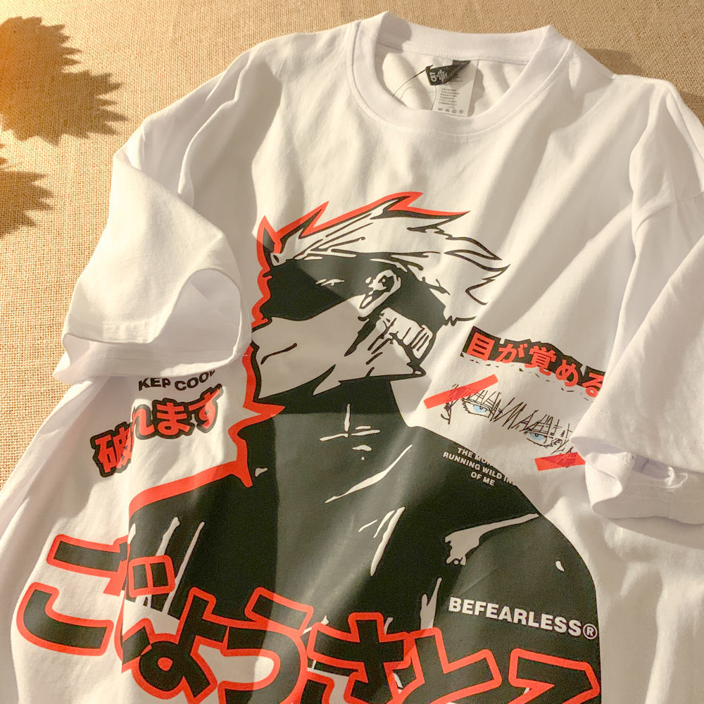 Harajuku Jujutsu Kaisen and Demon Slayer Oversized Unisex T-shirt - Cool Anime Streetwear