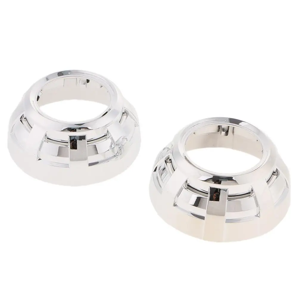 Pair 3 inch LED Projector Chrome Shroud Cover Mask HID Lens for