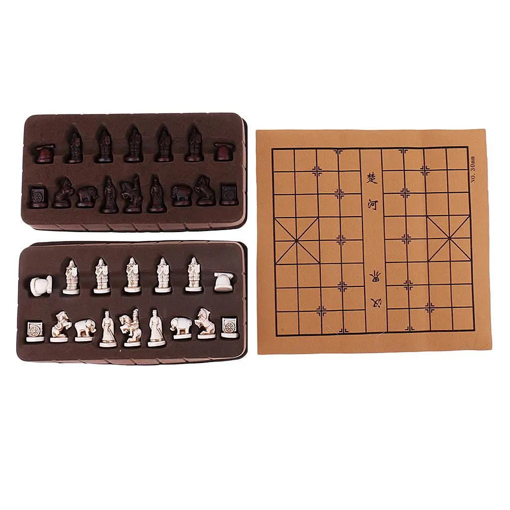 Vintage Stereoscopic Chess Folding Chess Board Chinese Traditional Chess Xiangqi Handicraft for Outdoor Camping Hiking Travell