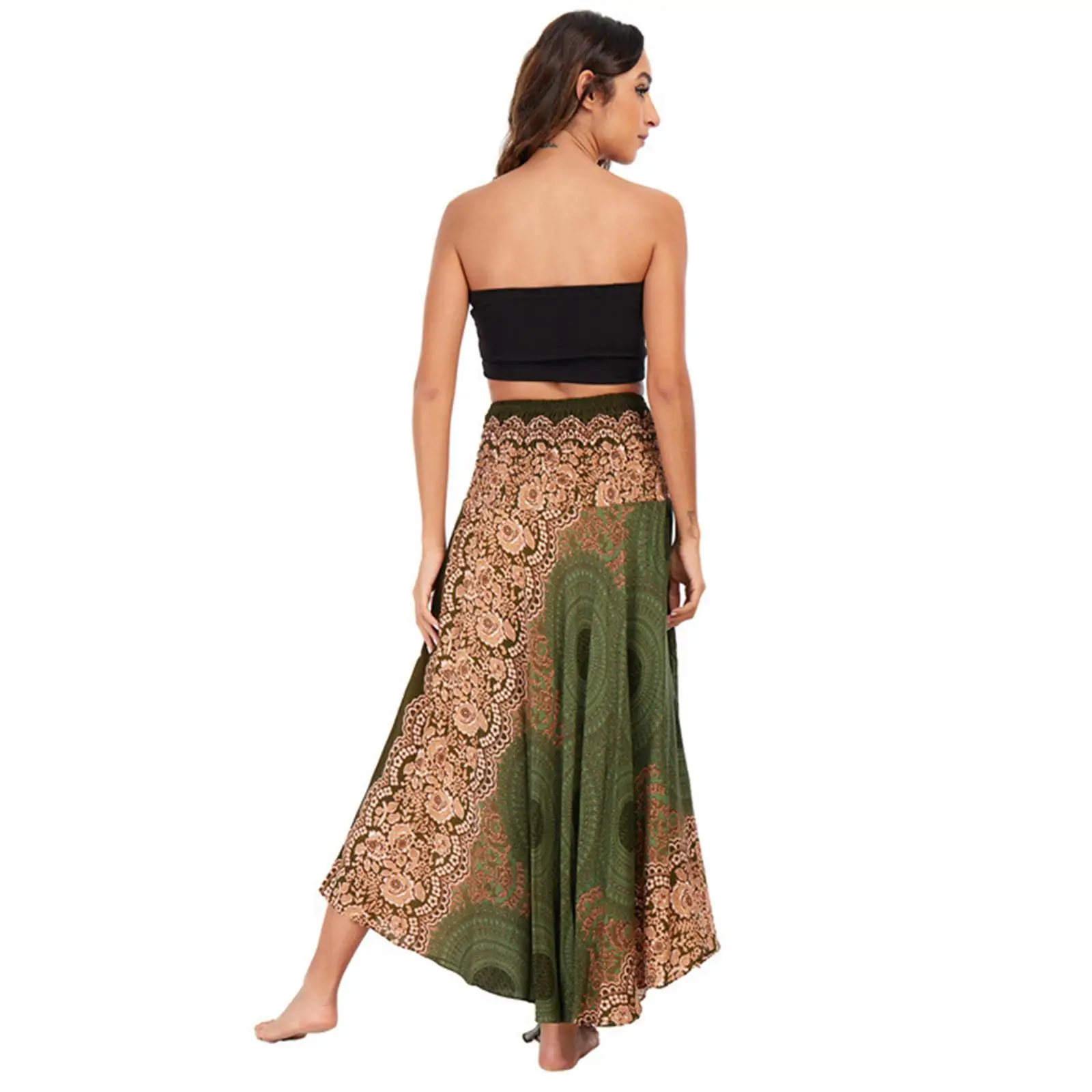 Boho Maxi Skirt Costume Clothing High Waisted Gypsy for Women Dance Ladies Cha Cha
