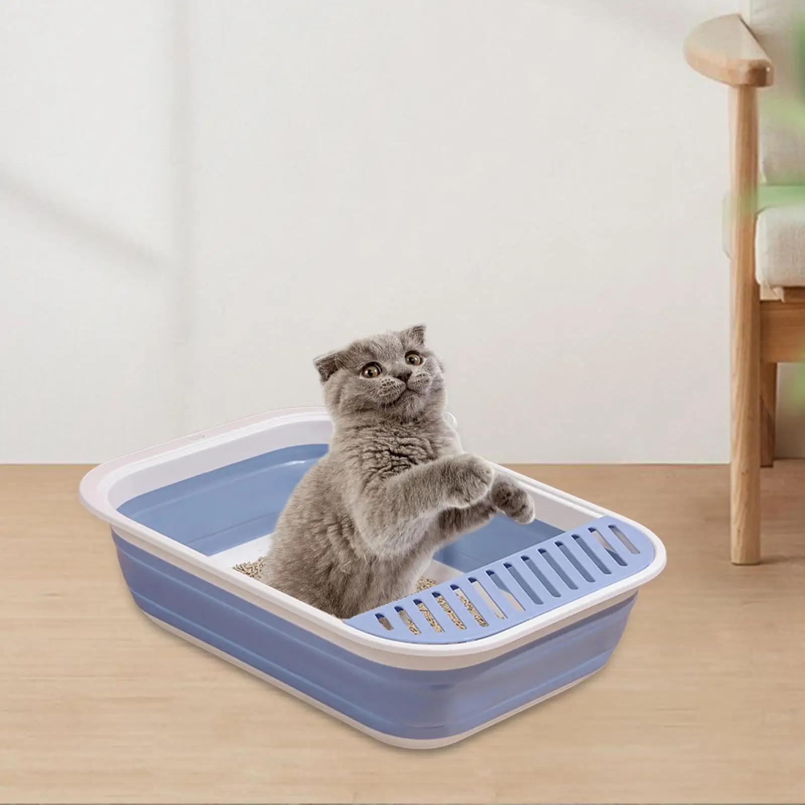 Cat Litter Box Open Top Portable Easy to Clean Travel Litter Box in Car