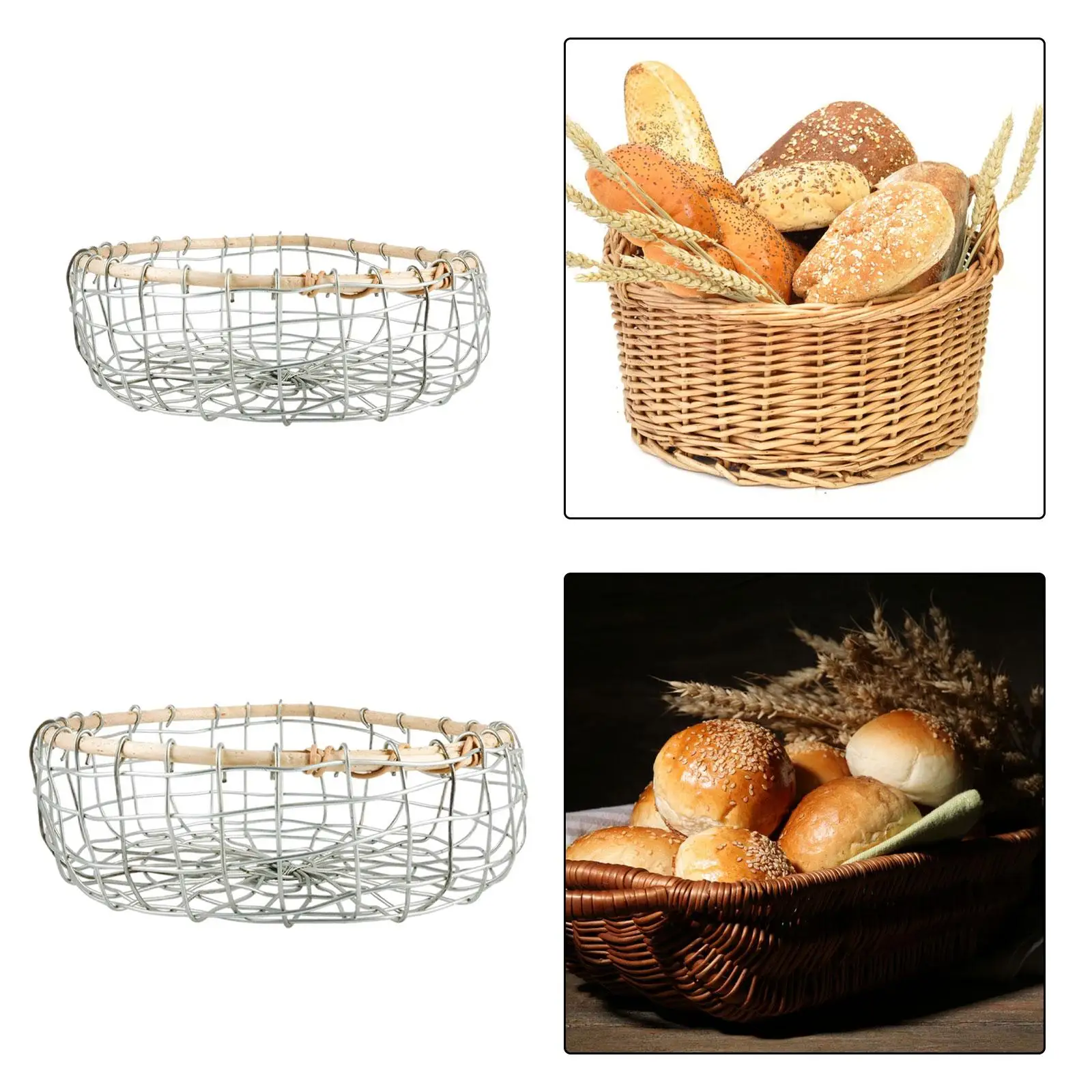 Fruit Basket Wire Basket Large Food Serving Holder Egg Storage Basket for Picnic Dining Table Holiday Restaurant Bedroom
