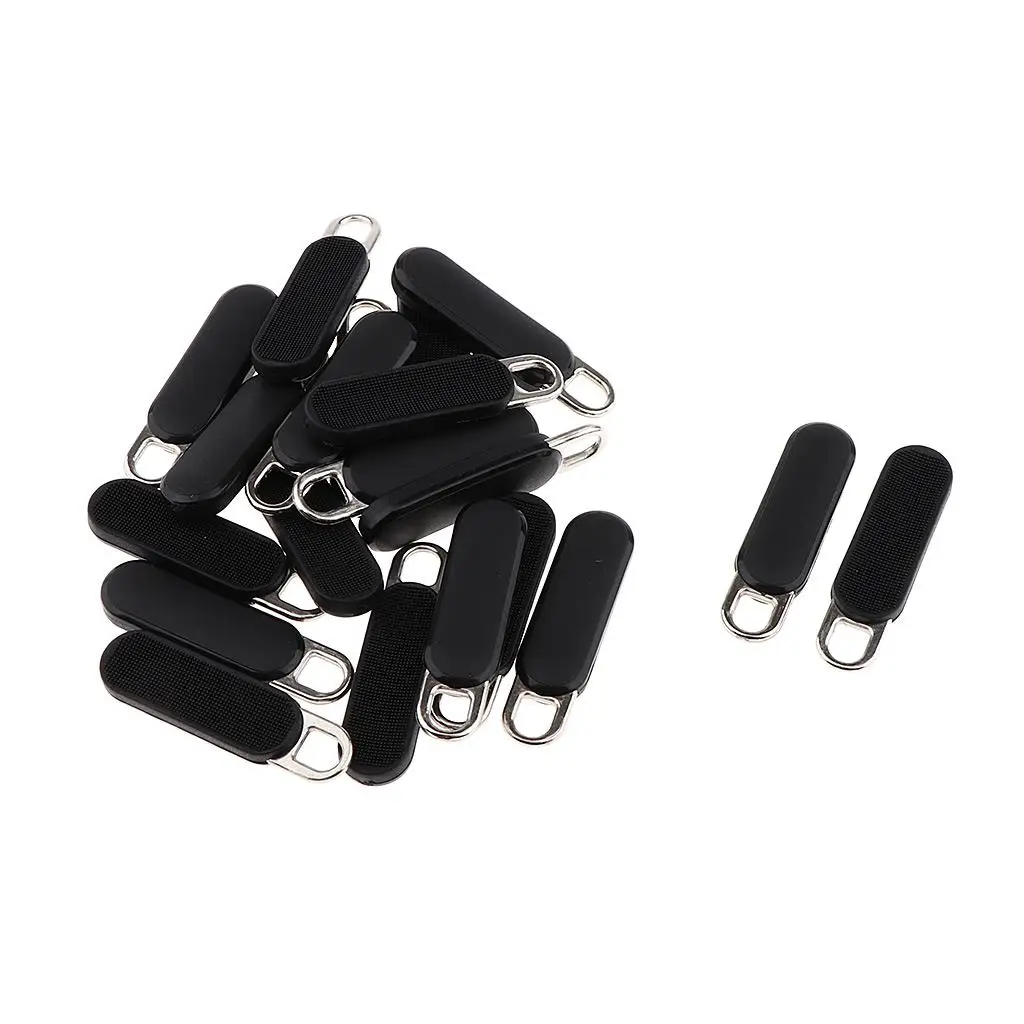 20 Pcs Black Zipper Tags  Puller Extension Zip Fixer for Backpacks Jackets Luggage Suitcases