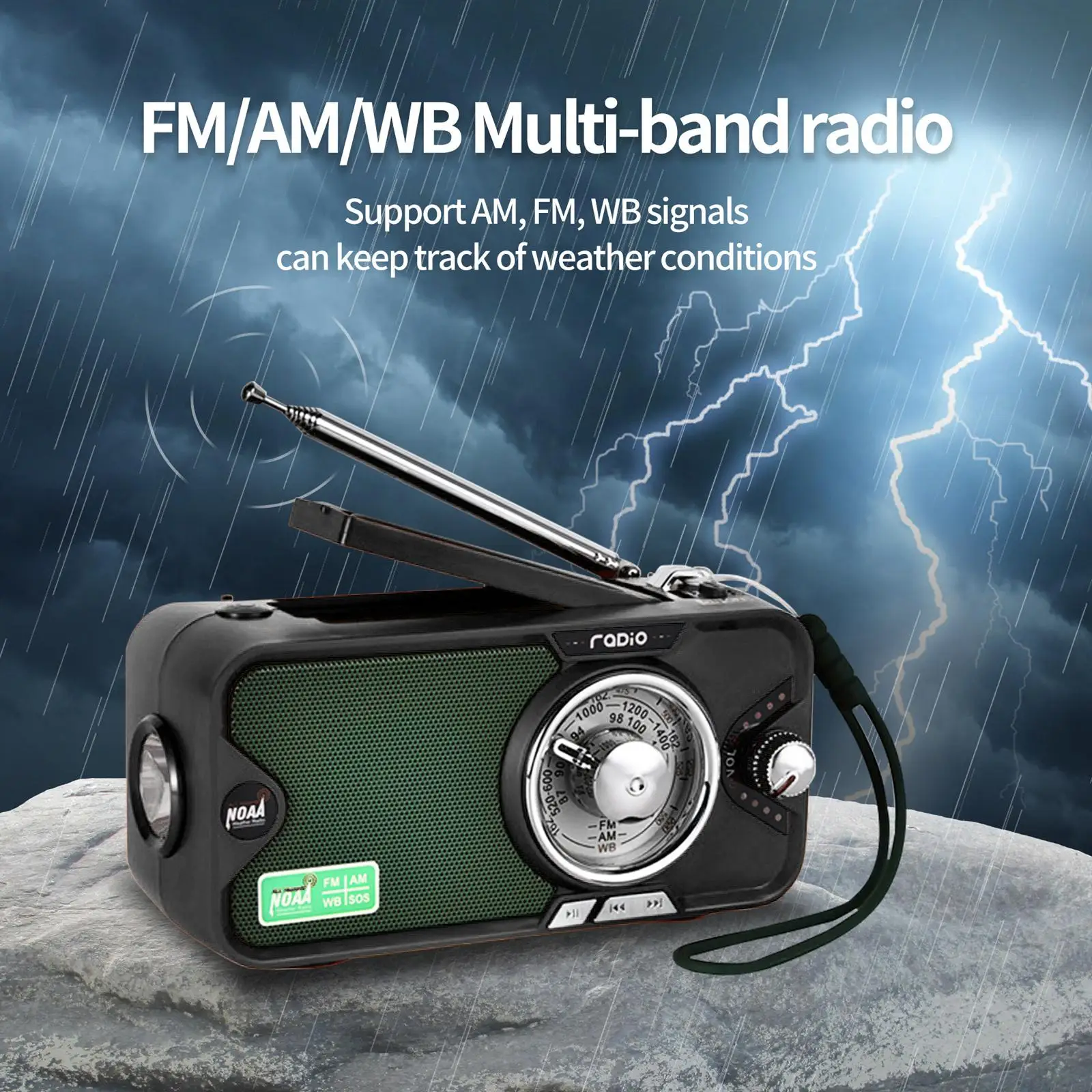 Emergency Radio Solar Charging with AM FM Reading Lamp Rechargeable Bluetooth 5.0 Bluetooth Speaker for Outdoor Activities
