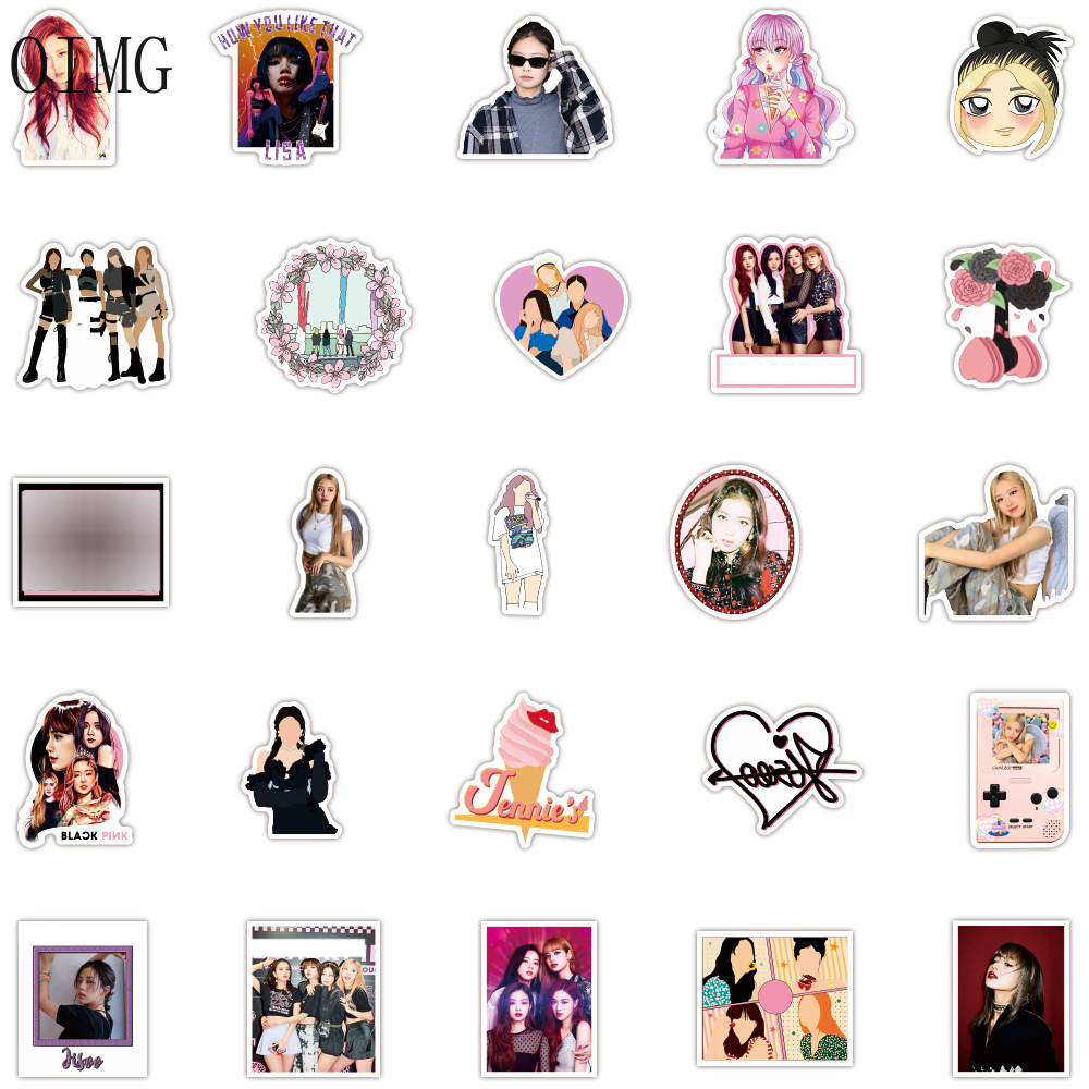 100pcs pack kpop girls bp stickers pink girls group cute cartoon korean sticker for diy laptop notebook phone case label decors assorted stickers aliexpress