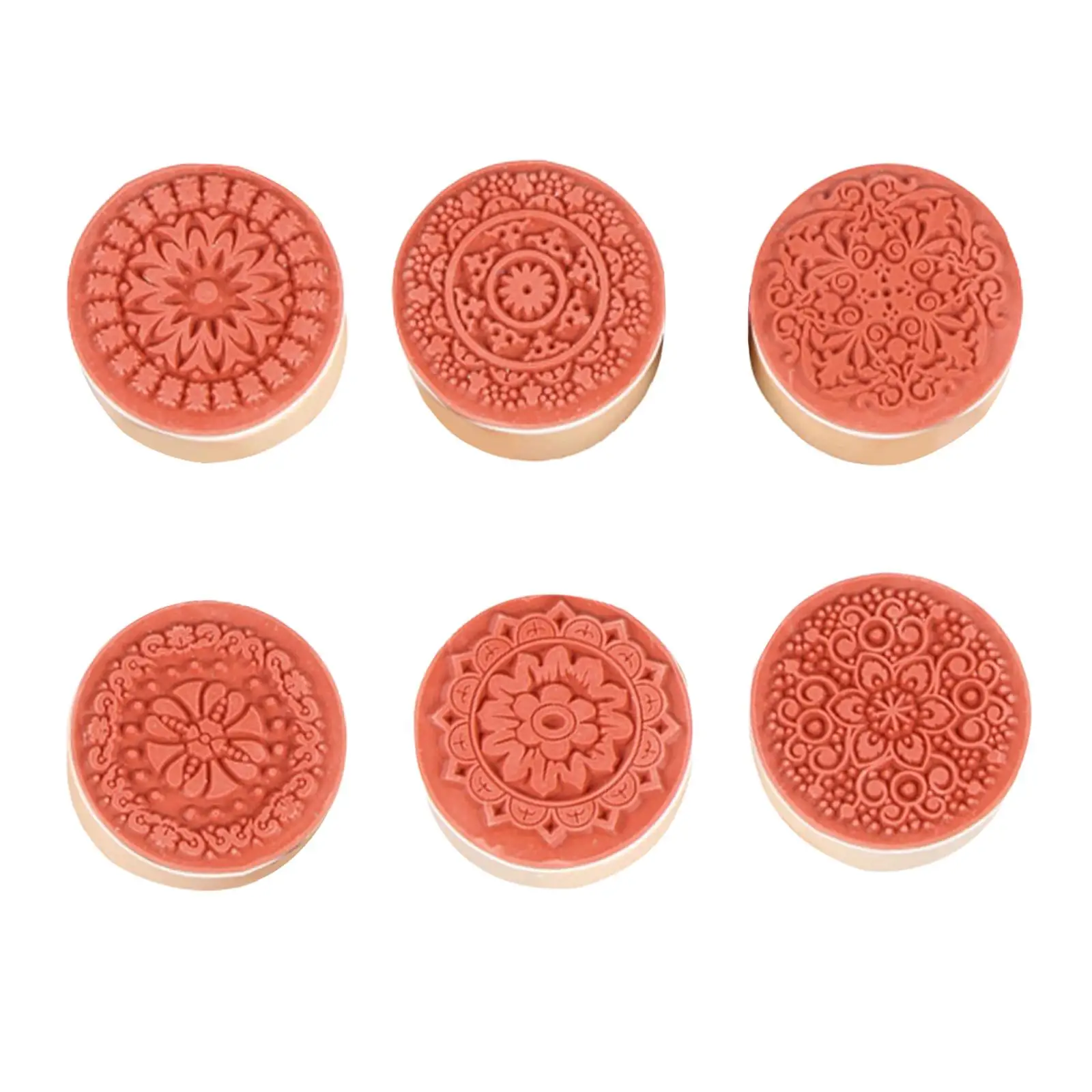 6 Pieces Wooden Stamp Clay Stamps Decoration Lace Stamp for Diary Letter Retro Durable Rubber Stamp Set DIY Wooden Pattern Stamp