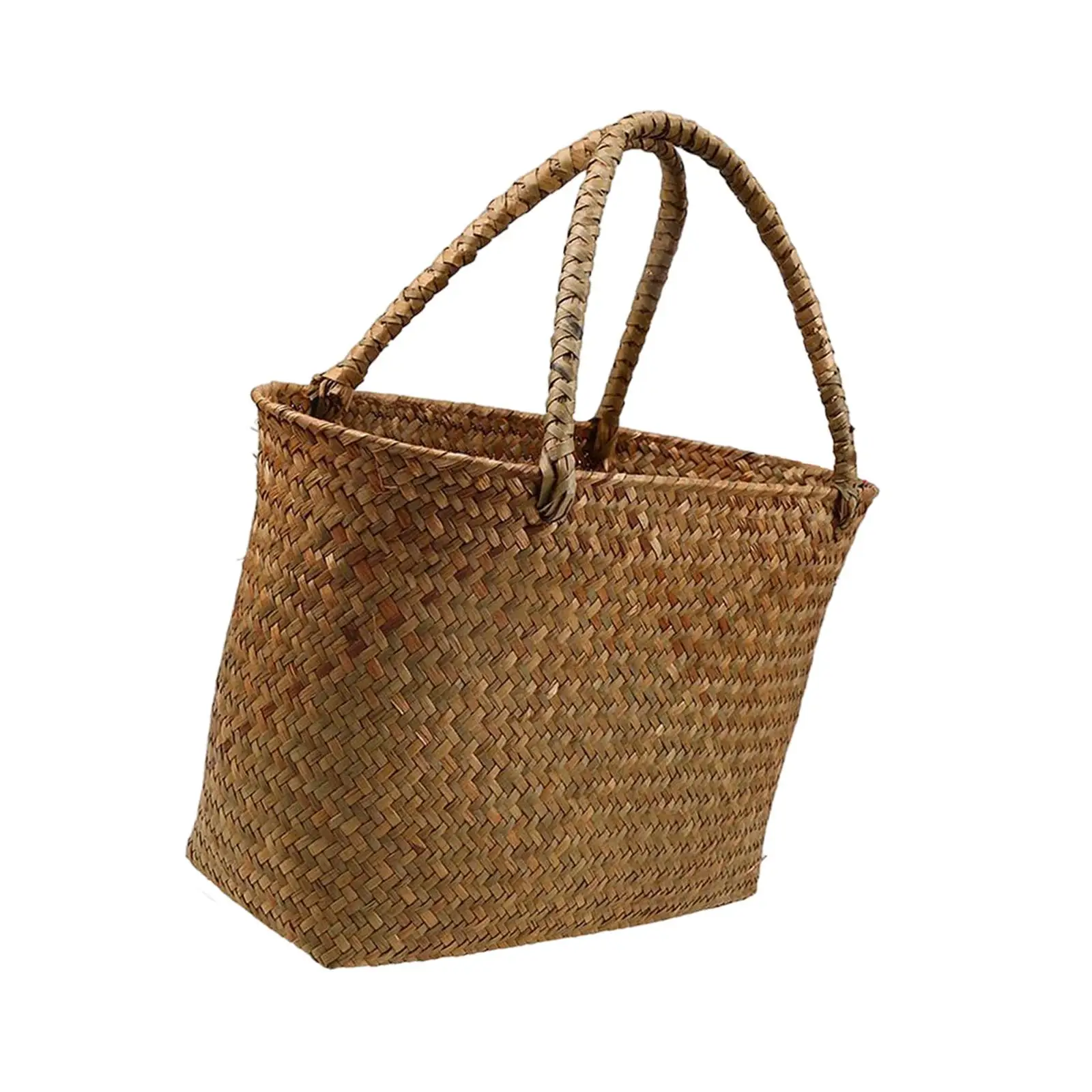 Rustic Rattan Woven Bag Holding Flowers Wicker Woven Basket for Beach Camping Fruits