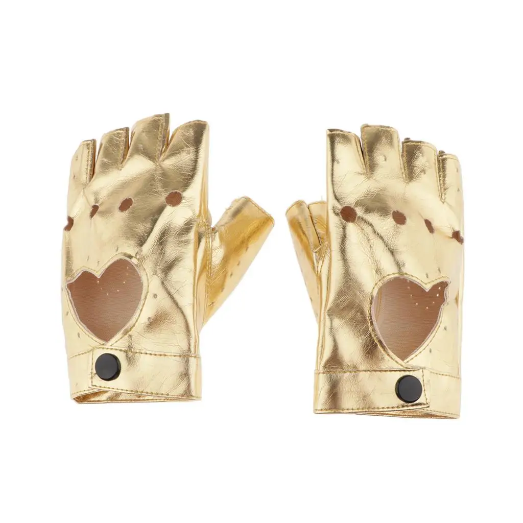 1 Pair Half Finger Gloves Women`s Leather Mitten Hip Hop Rock Driving