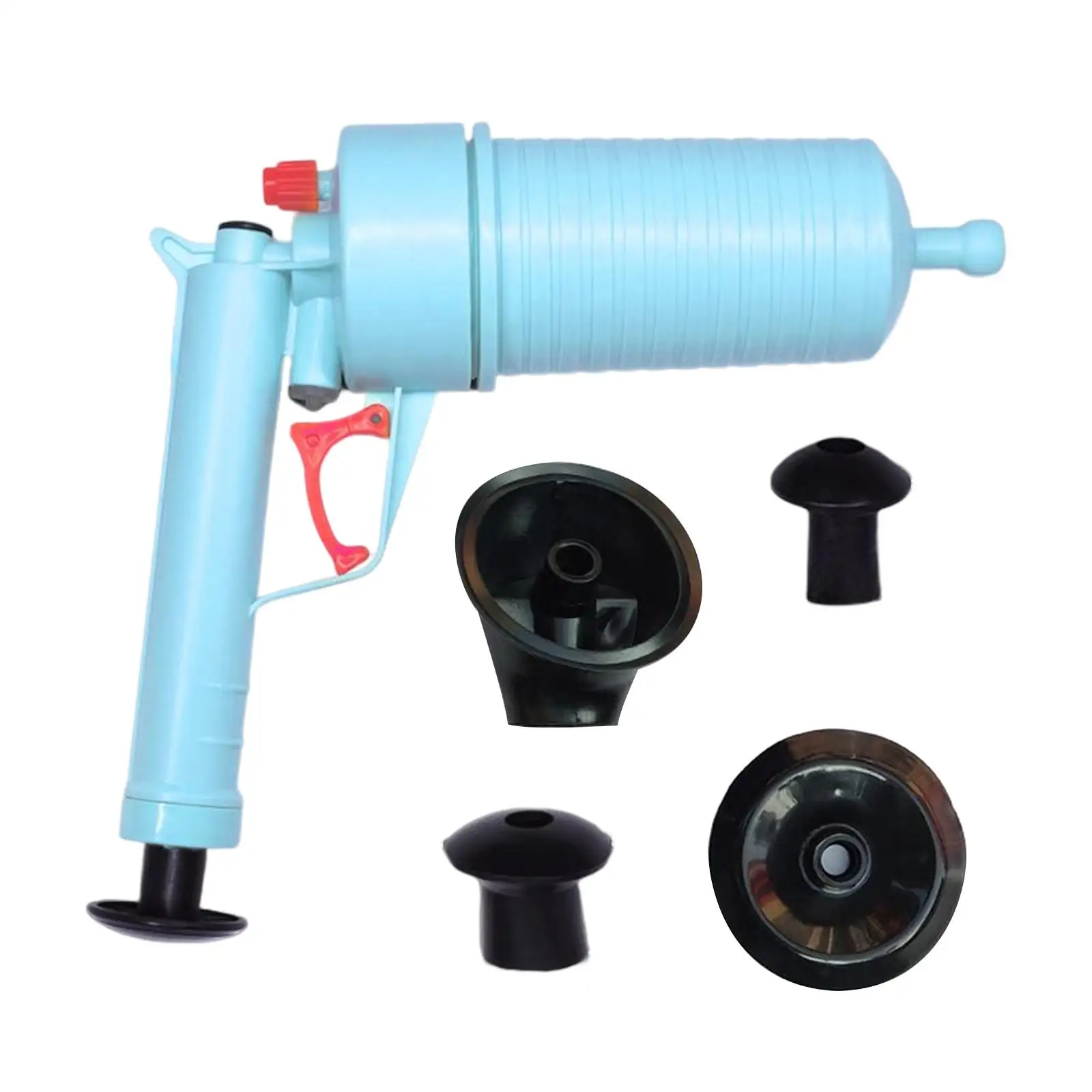 Multi Purpose Toilet Plunger Tub Drain Cleaner Opener with 4 Sized Suckers Large Cylinder Design