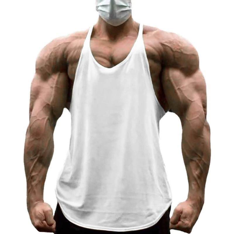 None - Camiseta sin mangas de algodón para hombre, ropa de gimnasio con espalda en Y, para culturismo, chaleco de entrenamiento