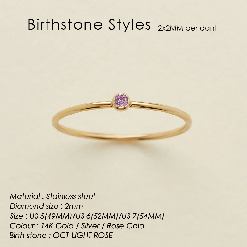 Damen-Ring mit Geburtsstein aus Edelstahl 316, goldene Farbe, schlichter modischer Stil für Frauen, Dezember, Festival, Party, Geschenk, Ringschmuck – Detail 12