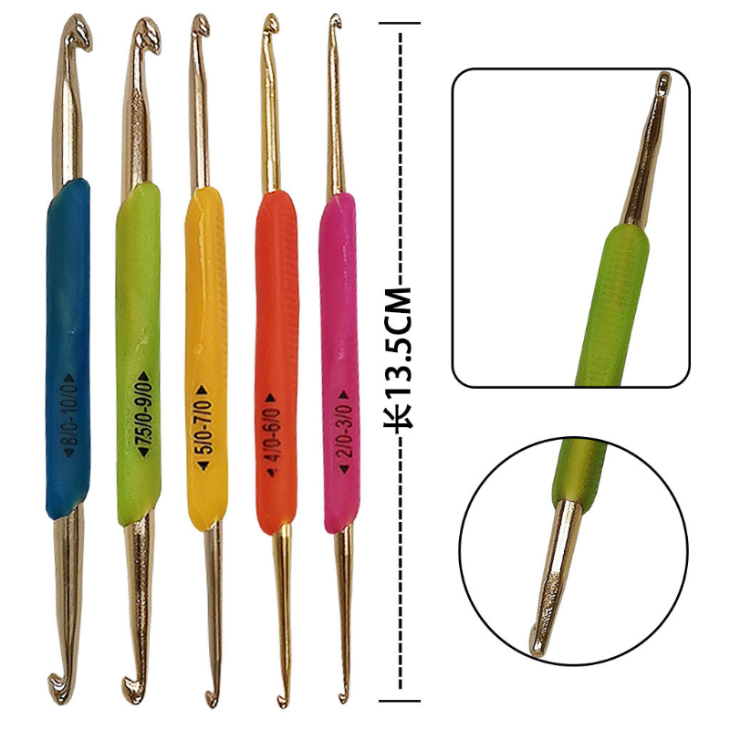 Description Picture 4 of item5Pcs/Set Silicone Handle Double Head Aluminum Crochet Hooks Weave Knitting Crochet Needles Sewing Tools