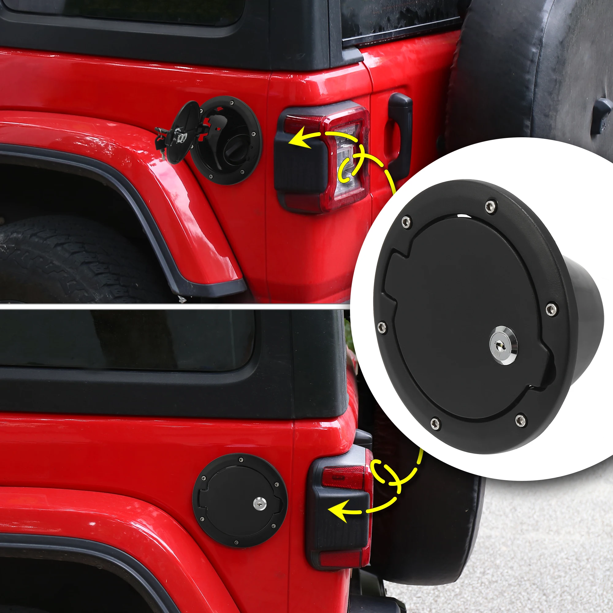 X Autohaux Fuel Filler Locking Door Gas Tank Cap Cover With Keys Pack Of 1  Black For Jeep Wrangler Jk 2007 2008 2009 2010-2018 - Tank Covers -  AliExpress
