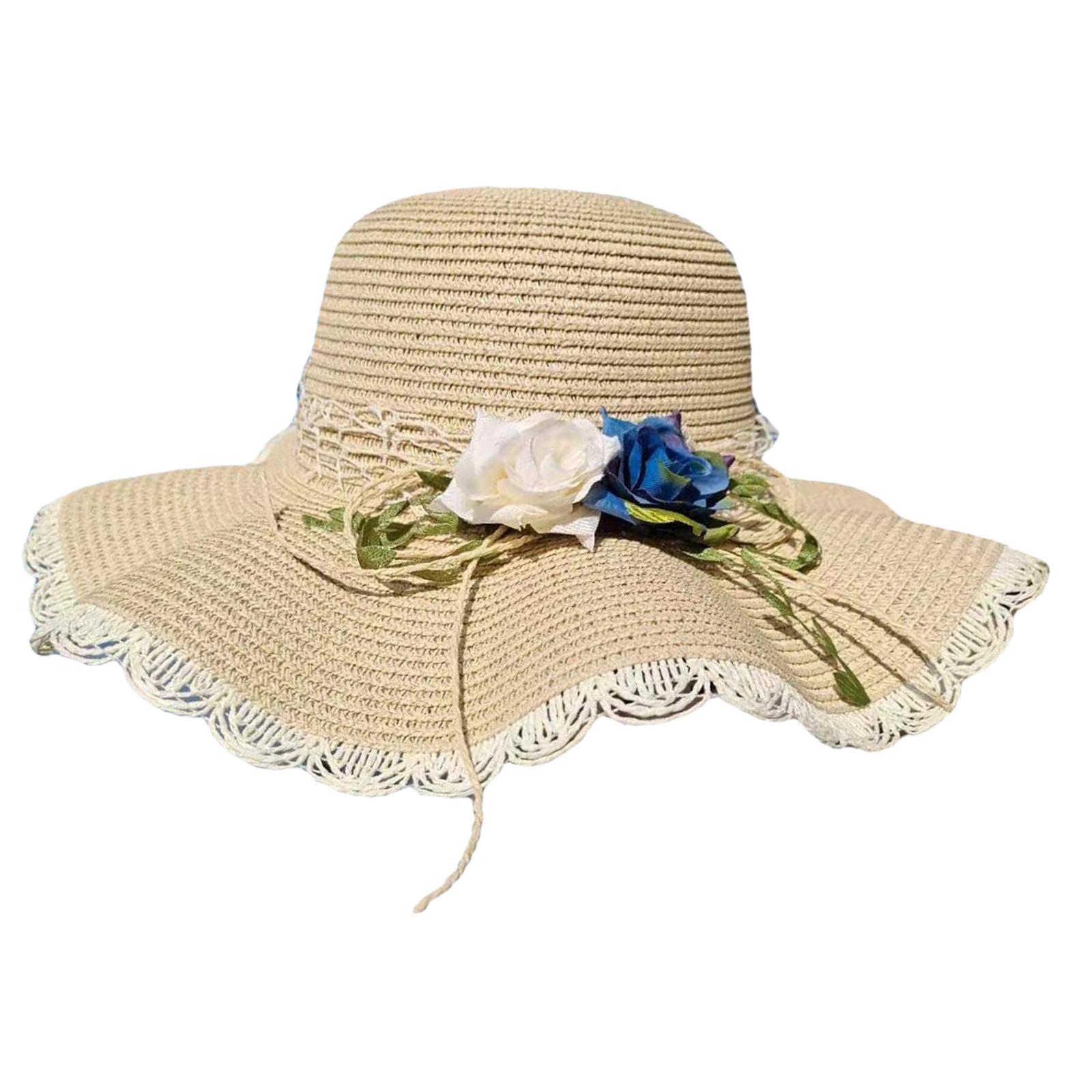 Straw Hats Rose Embellishments Lightweight Durable Portable Big Eaves Hat Sun Hats for Travel Short Trips Gift Parties Street