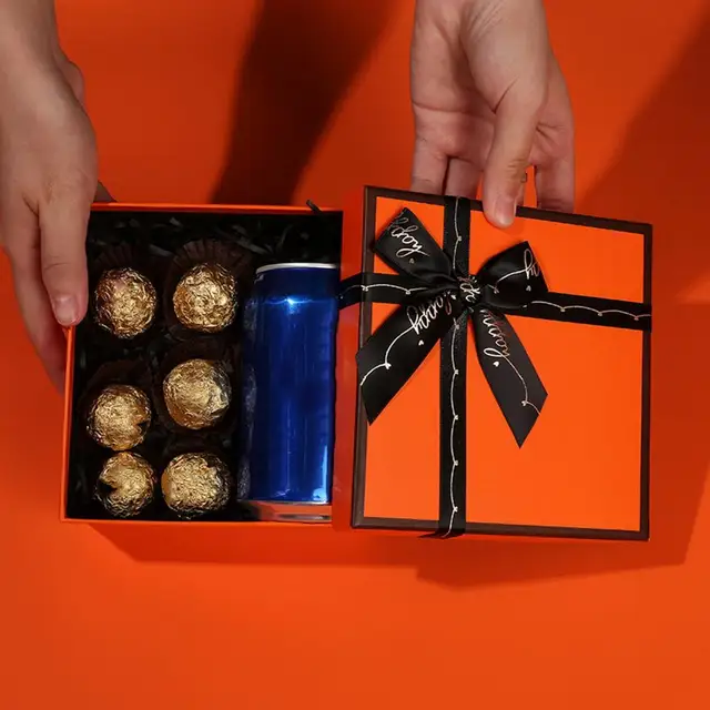  SDHENAILIAN Gift Boxes Gift Box Wrapping Box Orange Box Perfume  Cosmetics Wallet Gift Packaging Box Wedding Birthday Party Gift Bag Paper  (Color : 1pcs Box 1pcs Bag, Size : 15x15x7cm) 