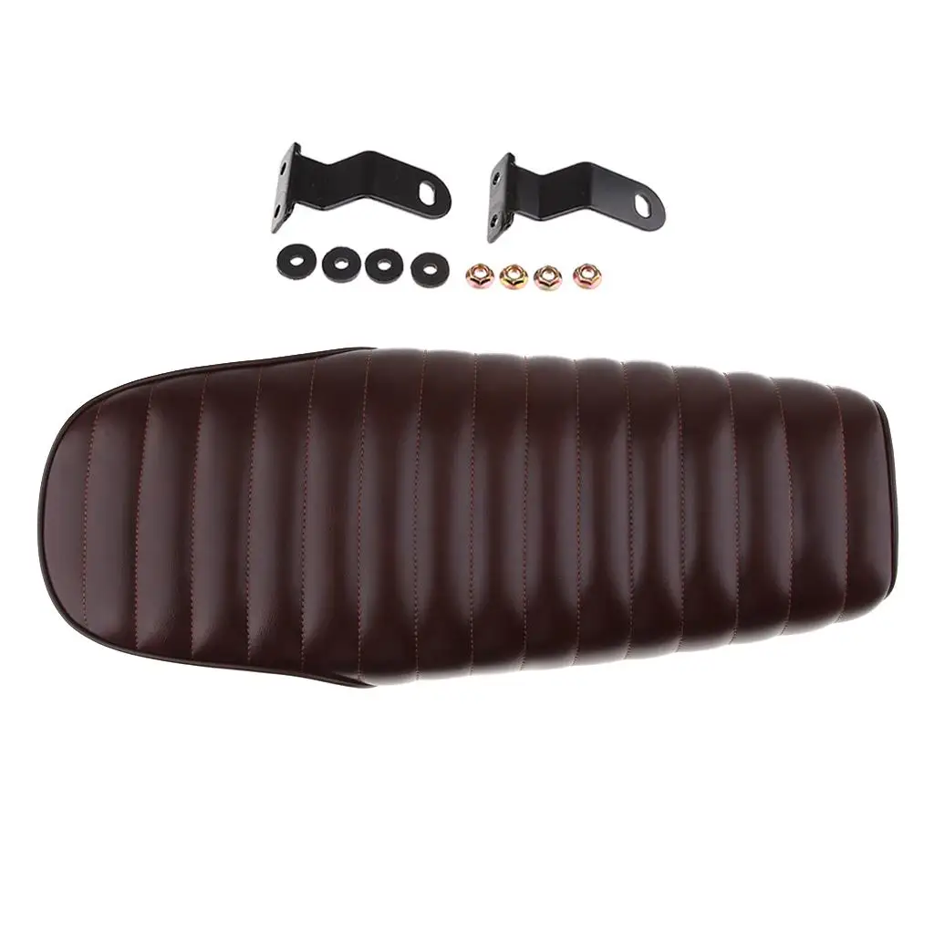 Universal Motorcycle Imitation Leather Bench Cafe Racer Seat with Screws, Brown