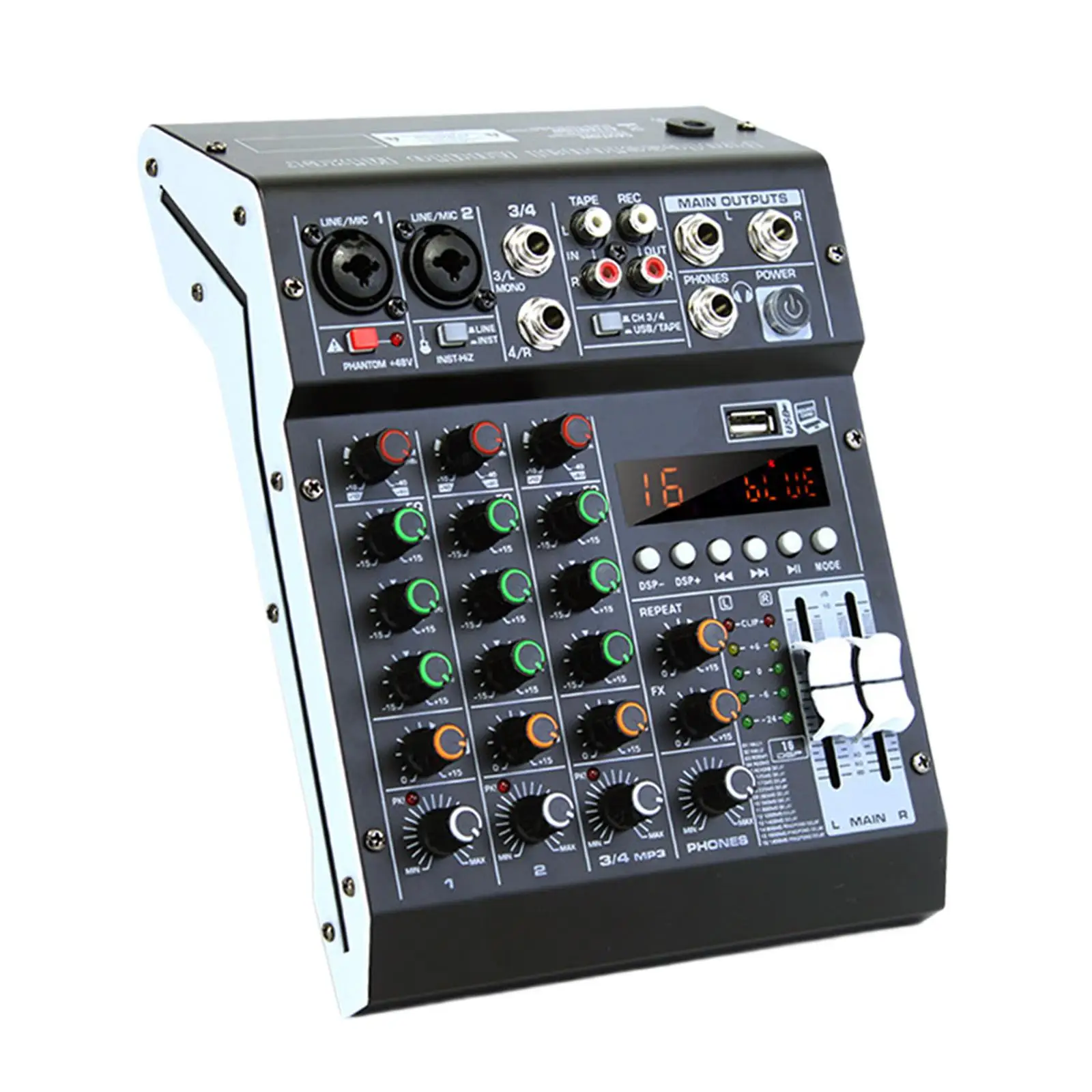 Studio Audio Mixer Build in 16 DSP Effects TP-4M Sound Mixing Console for PC Recording DJ Stage Family KTV Campus Speech Meeting