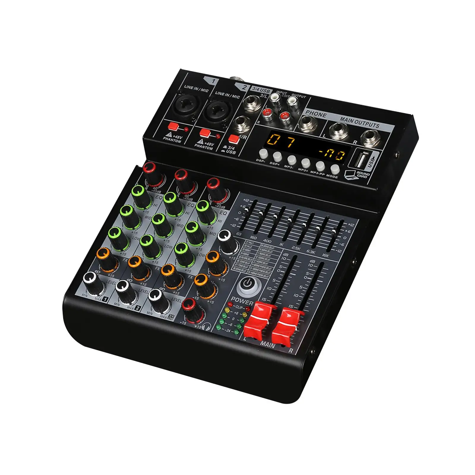 4 Channel Mixer Sound Mixing Console Digital Mixer AUX Instant Listening Real Time Recording Karaoke Music Portable EU Adapter