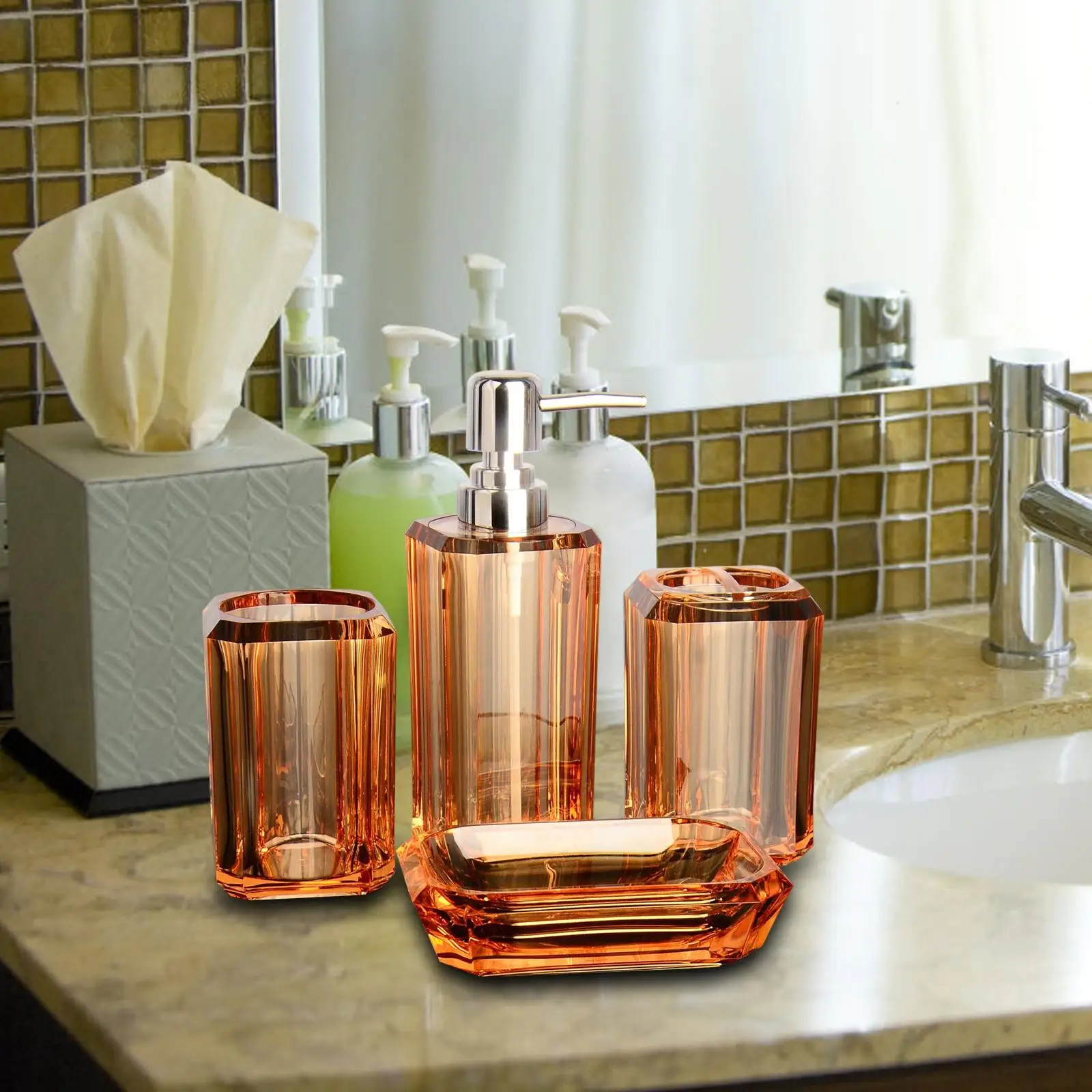 4Pcs Bathroom Accessories Set Lotion Bottle Toothbrush Holder for Home Decor